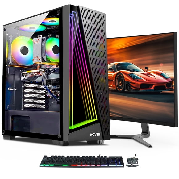 AQVIN Gaming PC AQ50 Tower Desktop Computer, Intel Core i7 CPU, RTX 3060 12GB Graphics Card, New 1TB SSD (Fast Boot), 32GB DDR4 RAM, 24 inch gaming Monitor,Windows 11 Pro, WiFi + Bluetooth Adapter