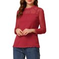 thumbnail image 1 of INSPIRE CHIC Blouses Décontractées pour Femmes à Col Rond en Dentelle Florale à Manches Longues en Chiffon Hauts S Rouge, 1 of 6