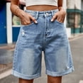 thumbnail image 2 of Women's High-Waisted Jeans Shorts Frayed Raw Hem Ripped Summer Relaxed Fit Distressed Denim Shorts with Pockets, 2 of 7