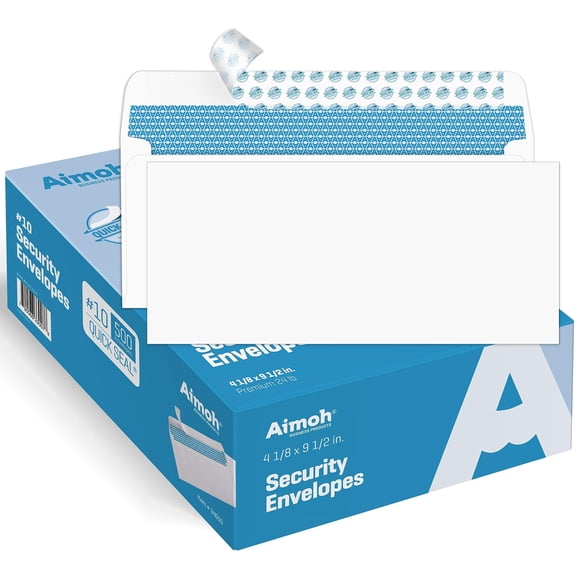 Aimoh 500#10 Security Self Seal Envelopes, Windowless, Premium Security Tint Pattern, Ultra Strong Quick Seal Closure, EnveGuard, Size 4-1/8 x 9-1/2", White, 24LB, 500 Co