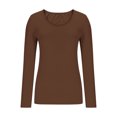 thumbnail image 4 of Womens Long Sleeve Shirts Fitted Tops Scoop Neck Slim T Shirts Going Out Tops Basic Tees Coffee, 4 of 6