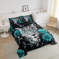 thumbnail image 4 of YST Leopard Printed Comforter Set Twin Size Cheetach Quilt Wild Animals Pattern Bedding Set For Kids Boys Adults Decorative Room Rose Floral Bed Set With 1 Pillow Case,Teal, 4 of 6