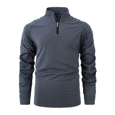 AherBiu Mens Shirts Long Sleeve Slim Fitted 1/4 Zip Stand Collar Athletic Shirt Fall Running Quick Drying Stretch Shirts
