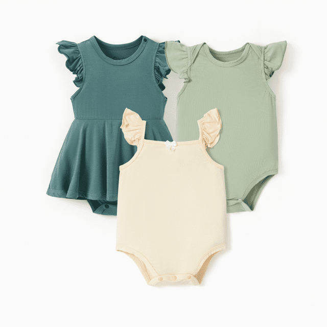 PatPat Barboteuses 3 Pcs en Bambou pour Bébé Fille, Couleur Unie