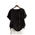 thumbnail image 3 of Shiusina Womens Casual Loose Button Linen Plus Size Daily Boho Tanic T-Shirt Blouse Tops Black, 3 of 4