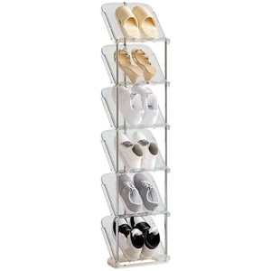 Ourlova Sloping Narrow Shoe Rack 6 Tier Transparent Tall Shoe Storage Rack Shoe Slot Vertical Shoe Rack Shoe Stand Shoe Shelf Slim Tall Shoe Rack For Narrow Space Hallway Entryway Corner