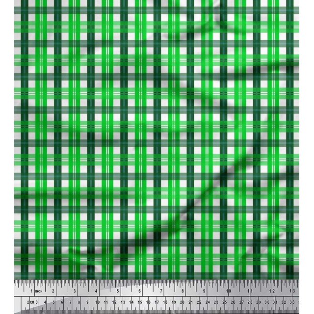 Soimoi Moss Georgette Fabric Gingham Check Printed Fabric 1 Yard 42 Inch Wide