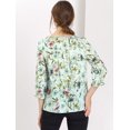 thumbnail image 4 of INSPIRE CHIC Women's Tie V Neck Boho Ruffled 3/4 Sleeve Floral Blouse, 4 of 5