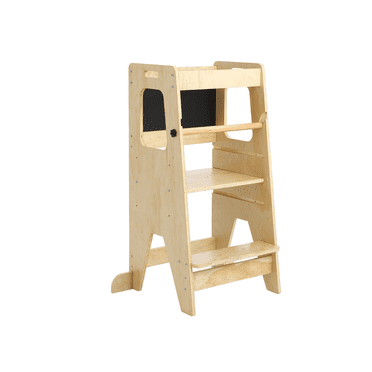 Wooden Kids Kitchen Step Stool with Blackboard & Safety Rails | Adjustable Montessori Learning Helper for Toddlers | Perfect for Bathroom & Kitchen Use, Natural