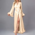 thumbnail image 2 of Women's Ruffle Long Sleeve Robes Sheer Mesh Patchwork Wedding Bride Belted Robe Maxi Nightgown Lady Pajamas Dress Yellow XS, 2 of 3