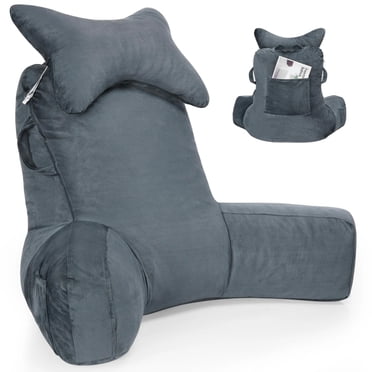 26 inch Memory Foam Reading Pillow, Lumbar Back Rest Pillow with Detachable Neck Roll & Support Arm for Bed Sitting, Couch, Floor Backrest Reading & Relaxing