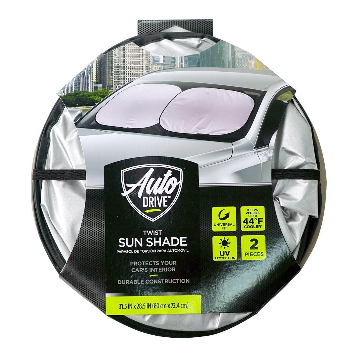 Auto Drive Universal Fit deux pièces pare-brise Twist Sun Shade, 28.5 "* 31.5"