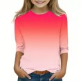 thumbnail image 1 of 2025 T-Shirts Décontractés pour Filles à Manches 3/4 Col Rond Hauts d'Été T-Shirts Unis Blouses d'Automne Chandails à Enfiler Hauts Rose, 1 of 6