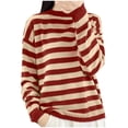 thumbnail image 1 of Yanlir Chandail Décontracté à Rayures pour Femmes, Manches Longues, Col Rond, Léger et Doux, Mode Hiver Printemps pour Usage Quotidien et Fête (Rouge, m), 1 of 3