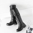 thumbnail image 2 of Kcodviy Bottes à Lacets Style Gothique Vintage pour Femmes Bottes Rétro Punk à Boucle Bottillons Mignons pour Femmes Bottes d'Automne Bottes pour Femmes à Talons Bottes pour Femmes à Talon Bas Bottes de Pluie en Cuir pour Femmes, 2 of 9