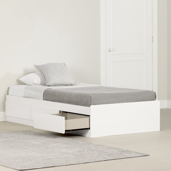 South Shore Logik Twin Mates Bed with 3 Drawers, in Pure White
