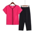 thumbnail image 2 of RKSTN Pajama Sets for Women 2 Piece Summer Two Piece Set Short Sleeve Round Neck Pajama Set Printed Tops Pants Set Soft Comfortable Pajamas, 2 of 3