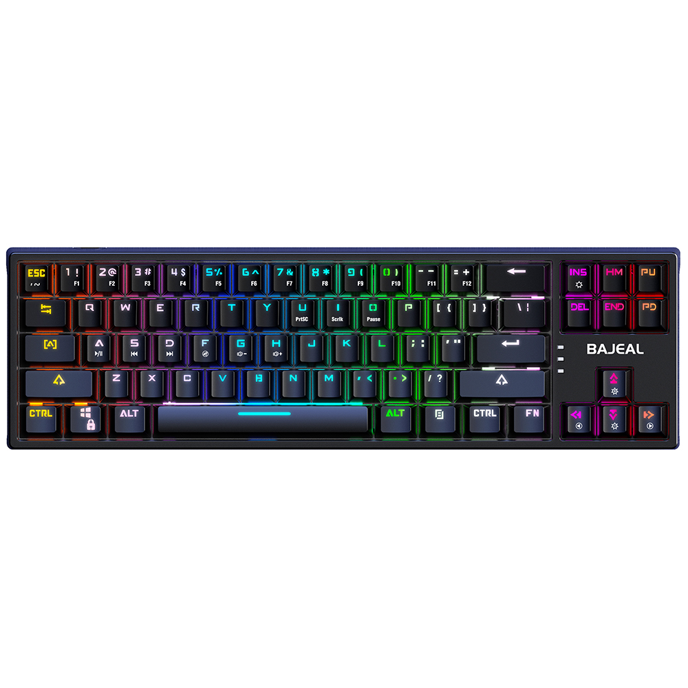 BAJEAL K71 Wired Mechanical Keyboard 71 Keys Gaming Keyboard with RGB Light Effect Blue Switch Detachable Data Cable Black