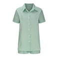 thumbnail image 4 of Tenues Mignonnes Deux Pièces pour Femmes Ensembles de Vêtements pour Femmes Tenues Ensemble de Vêtements Femme Col Rabattu Manches Courtes Ensemble Style Pantalon Décontracté S_554 Survêtements pour Femmes Vert m, 4 of 5
