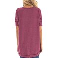 thumbnail image 4 of Women T-shirt Solid Color Stitching Top Asymmetrical Hem Asymmetrical Hem Blouse, Red, S, 4 of 7