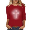 thumbnail image 2 of EGNMCR Easter T-Shirt Imprimé Femmes T-Shirts Graphiques Femmes Chemises Mode Femme Décontracté Noël Imprimé Col Rond Blouse Imprimée T-Shirt Manches 3/4 Blouses Femmes T-Shirts, 2 of 4