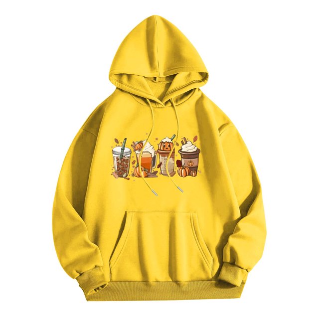 Rbaofujie Mignons Chandails à Capuchon pour Femmes à Capuche à Cordon Mode à Manches Longues Chandail à Capuchon Imprimé Haut Coa Jaune Chandail pour Femmes