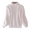 thumbnail image 1 of GDREDA Women's Cropped Turtleneck Sweater Lantern Sleeve Ribbed Knit Pullover Sweater Jumper White,One Size, 1 of 3