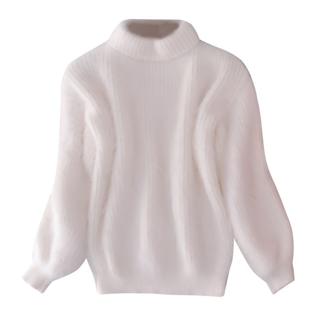 GDREDA Women's Cropped Turtleneck Sweater Lantern Sleeve Ribbed Knit Pullover Sweater Jumper White,One Size