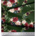 thumbnail image 3 of Soimoi Green polyester Crepe Fabric Ranunculus & Penoy Floral Print Print Fabric By the Yard 52 Inch Wide, 3 of 3