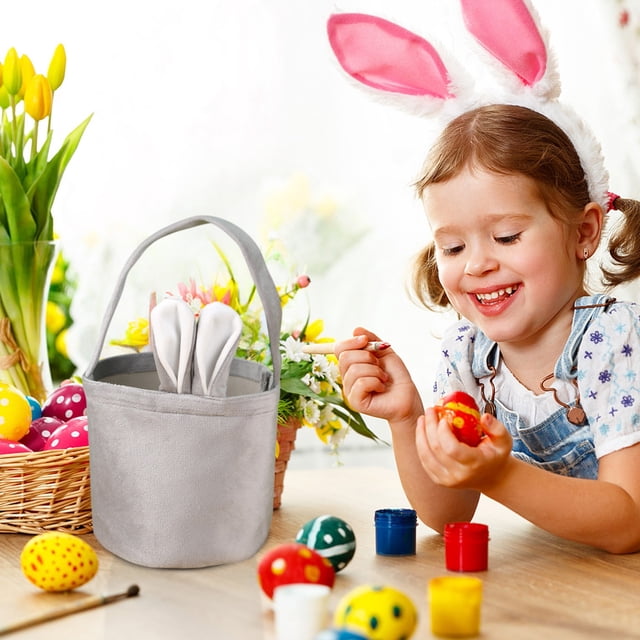 Meitianfacai Saving Home Textile Storage Storage Containers With Lids Easter Basket Easter Bunny Basket Green Cute Bag With Foldable Ears Tote Bags For Easter, Gray