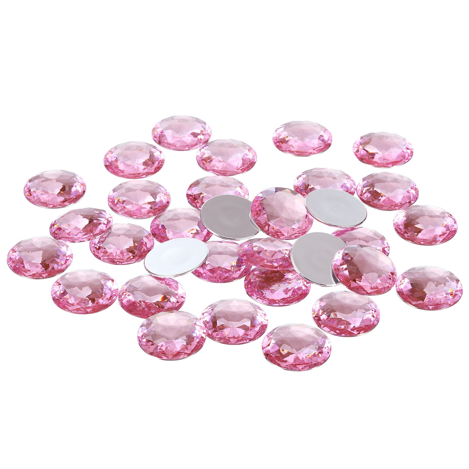 Unique Bargains 30mm Flat Back Round Acrylic Rhinestones, 50 Pack Plastic Circle Gems for Jewelry Making Costume, Pink