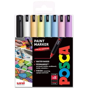 POSCA PC-1MR Stylos d'art de marqueur de peinture - 0.7mm - Boîte de 8 - Ensemble de pastel dans le portefeuille