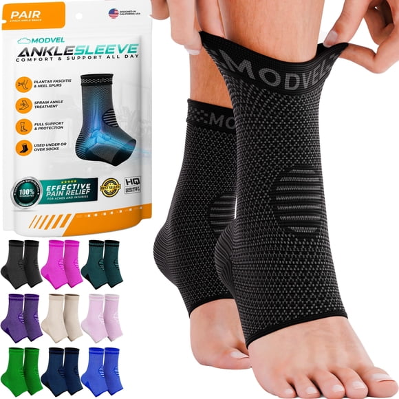 Modvel Foot & Ankle Brace Socks for Sprained Ankle Compression Sleeve - Foot Support for Women & Men - Tendonitis & Arthritis Ankle Brace Sports Running Torn Ligaments & Women Stabilizing Ankle Wrap