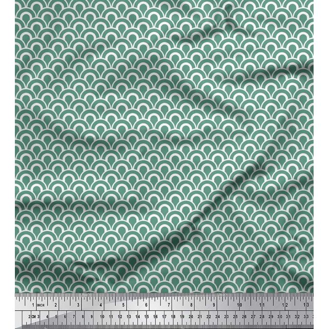 Soimoi Green Georgette Viscose Fabric Scales Geometric Print Fabric by Yard 42 Inch Wide