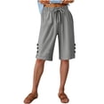 thumbnail image 3 of Womens Half Shorts Pants Summer Elastic Waist Buttons Casual Linen Pockets Pants, 3 of 8
