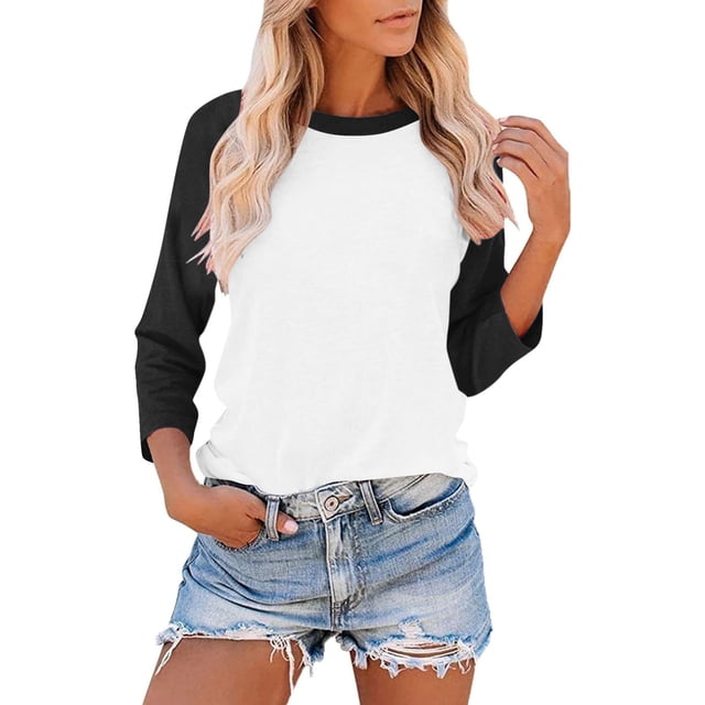 BVOFAR Womens 3/4 Sleeve Crewneck Tops Fashion Color Block Blouses Casual Loose Fit Raglan Shirts 2025