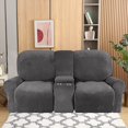 thumbnail image 3 of CHOK 2024 Housse de Causeuse Inclinable avec Console Centrale Housse Extensible en Velours pour Fauteuil Inclinable 2 Places avec Porte-Gobelet, 3 of 10