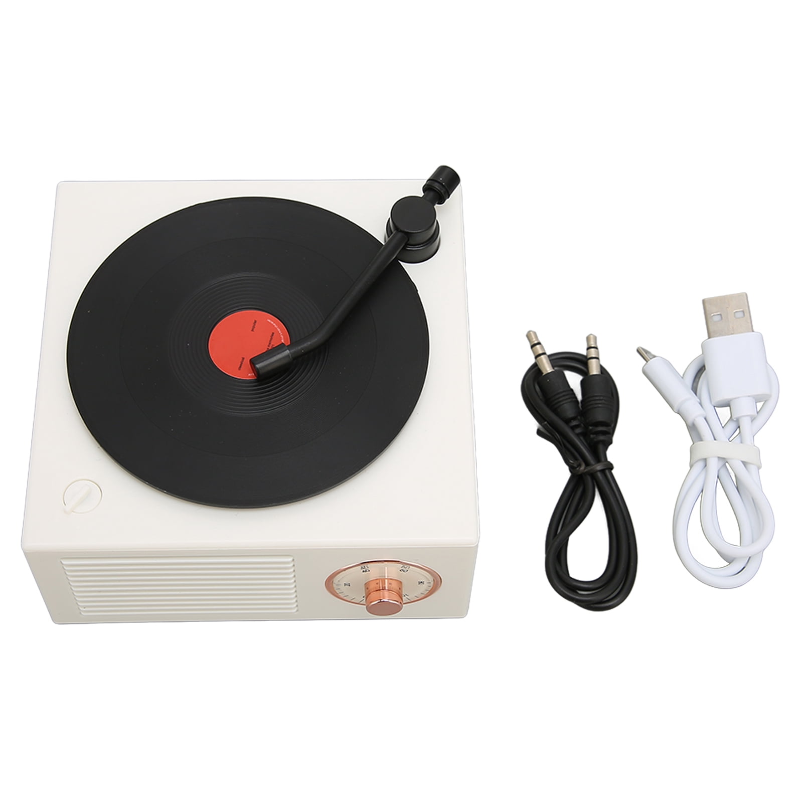 Haut-parleur Style Tourne-Disque Vinyle ABS 3 Modes d'Entrée Multifonction pour Fête pour Jeunes Blanc