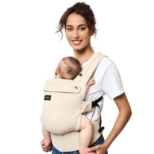 Momcozy Baby Carrier with Natural Cotton Linen, Ergonomic Design, 7-44lbs for Infant and Toddler, Hands-Free for Moms&Dads, Light Amber