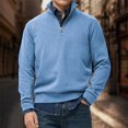 thumbnail image 2 of Migroa Essential Men's Quarter-Zip Sweatshirt -Solid Color Stand-Up Collar Design, Multiple Color Options, Premium Casual Wear Under $20, Blue M, 2 of 4
