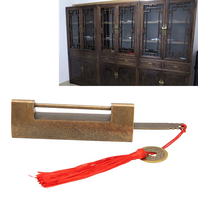 Chinese Vintage Padlock, Spacing 5.9cm Retro Antique Wooden Box Lock Decorative Lock with Key for Jewelry Box Drawer