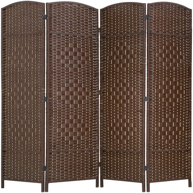FDW Room Folding Privacy 6' Indoor Wall Divider Portable Partition Wood Screen in brown. This 70.8-inch tall room divider features a woven wood panel design with a foldable configuration for easy storage and portability. Ideal for creating private spaces in homes, offices, or studios, it is lightweight and complements various décor styles.