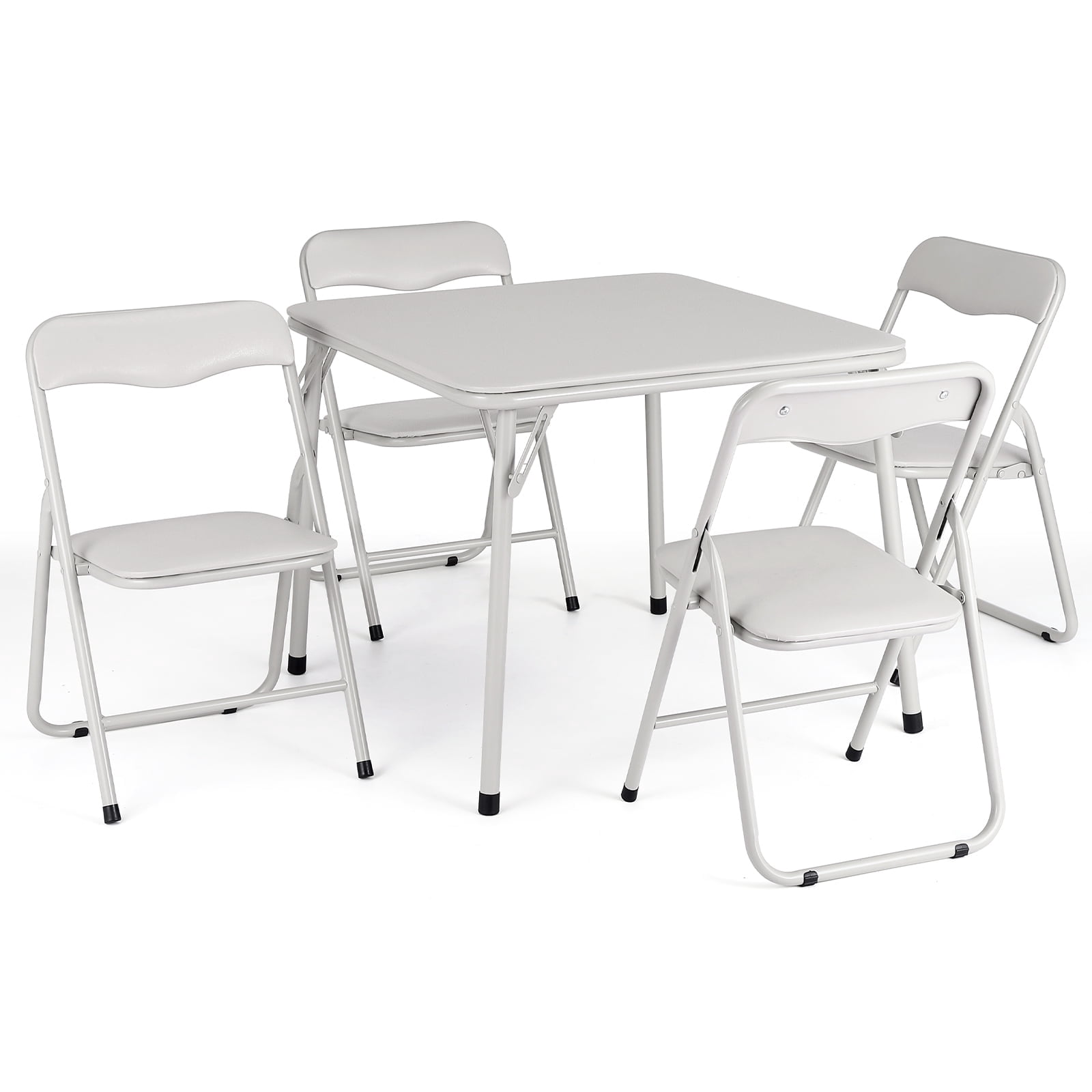 YUSAZENS 5-Piece Folding Card Table and Chair Set - Upholstered Activity Set with Durable Metal Frame, Perfect for Eating, Reading & Playing Anywhere,Beige