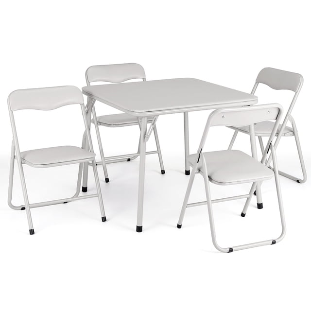 YUSAZENS 5-Piece Folding Card Table and Chair Set - Upholstered Activity Set with Durable Metal Frame, Perfect for Eating, Reading & Playing Anywhere,Beige