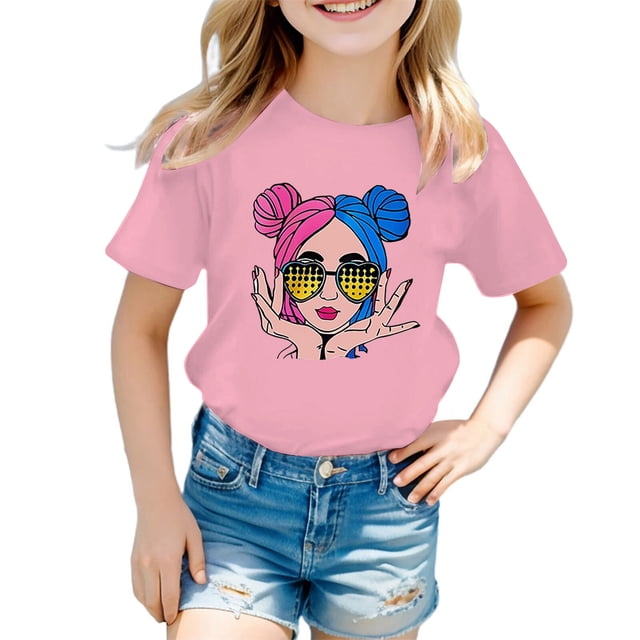 TZEWGL Tees For Child Graphic Printing Round Neck Short Sleeve Clothes For Girls Boys size 9-10T