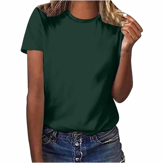 Yuyuzo Chemises d'Été pour Femmes Col Rond Manches Courtes Tee Tops Blouses Amples Unies