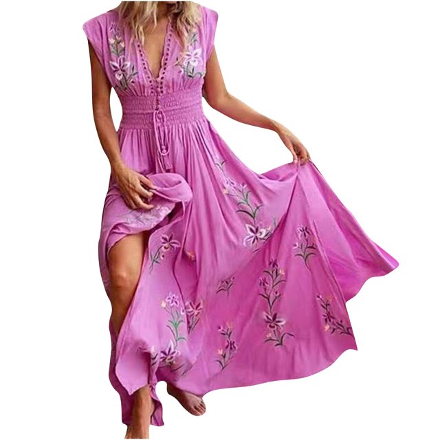 Cameland Robe Flottante Bohème à Imprimé, Col en V, Ventilée, Sexualité pour Femmes