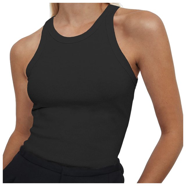 MIASHUI Women's Tops Sleeveless Full Length Ribbed Basic Tank Top Women Clothing,Black,XS