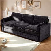 JFHID 89" Oversized Cloud-Like Sofa Couch, 3-Seat Modern Chenille with 2 Removable Pillows, Black