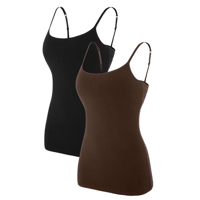 Charmo Women's Basic Cami Adjustable Spaghetti Strap Built in Bra Tank Top 2 Pack